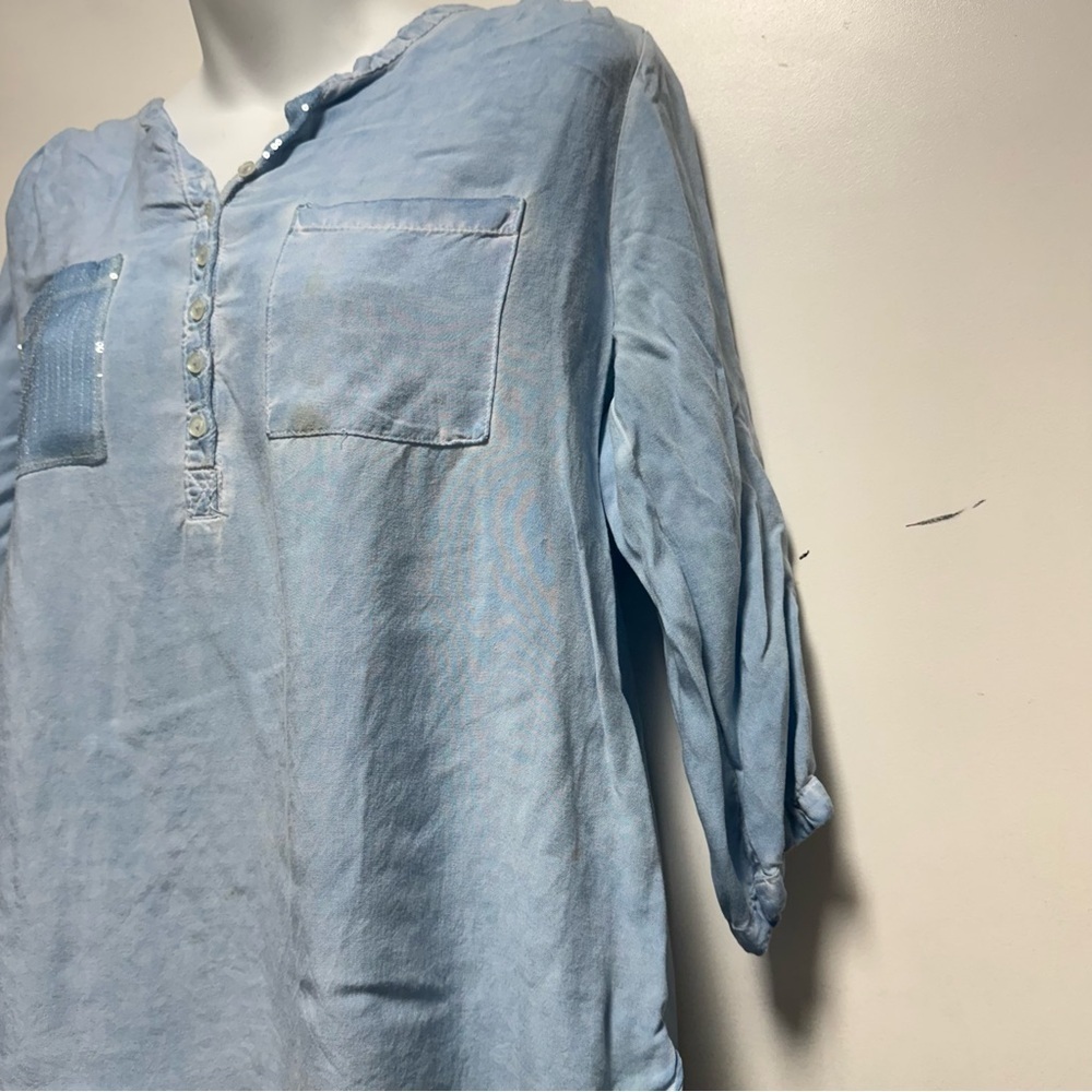 Women's Light Blue Button Down Shirt - Picture 2 of 6